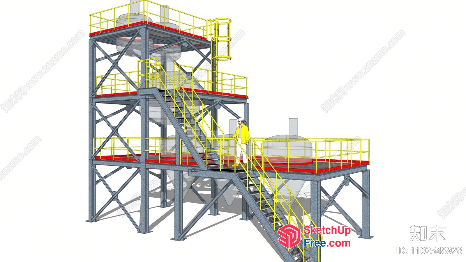 Industrial Stairway With Yellow Railing 3D SketchUp File