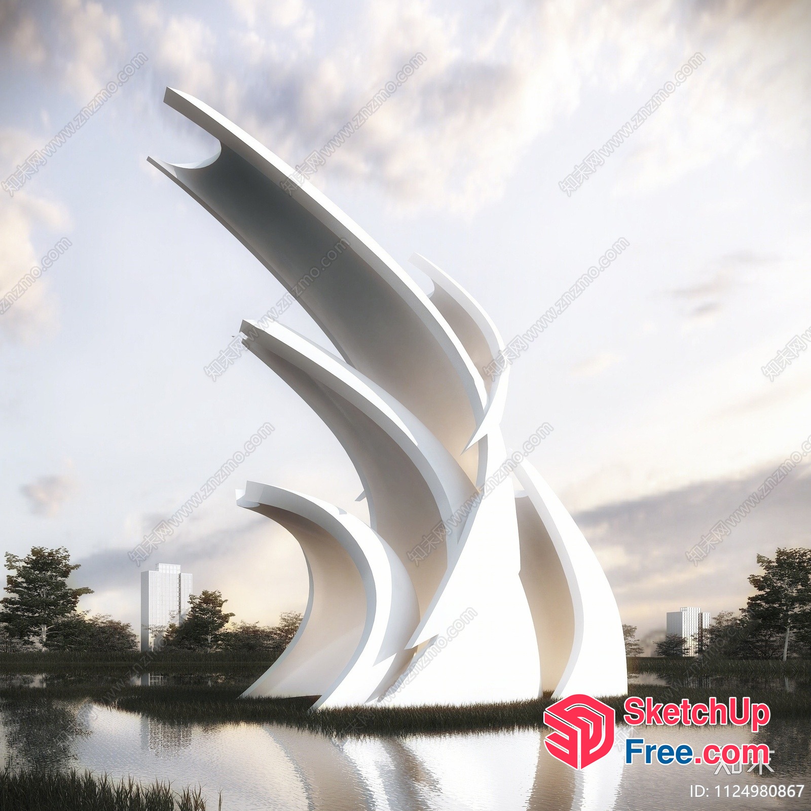 Futuristic White Sculpture In A Serene Landscape 3D SketchUp File