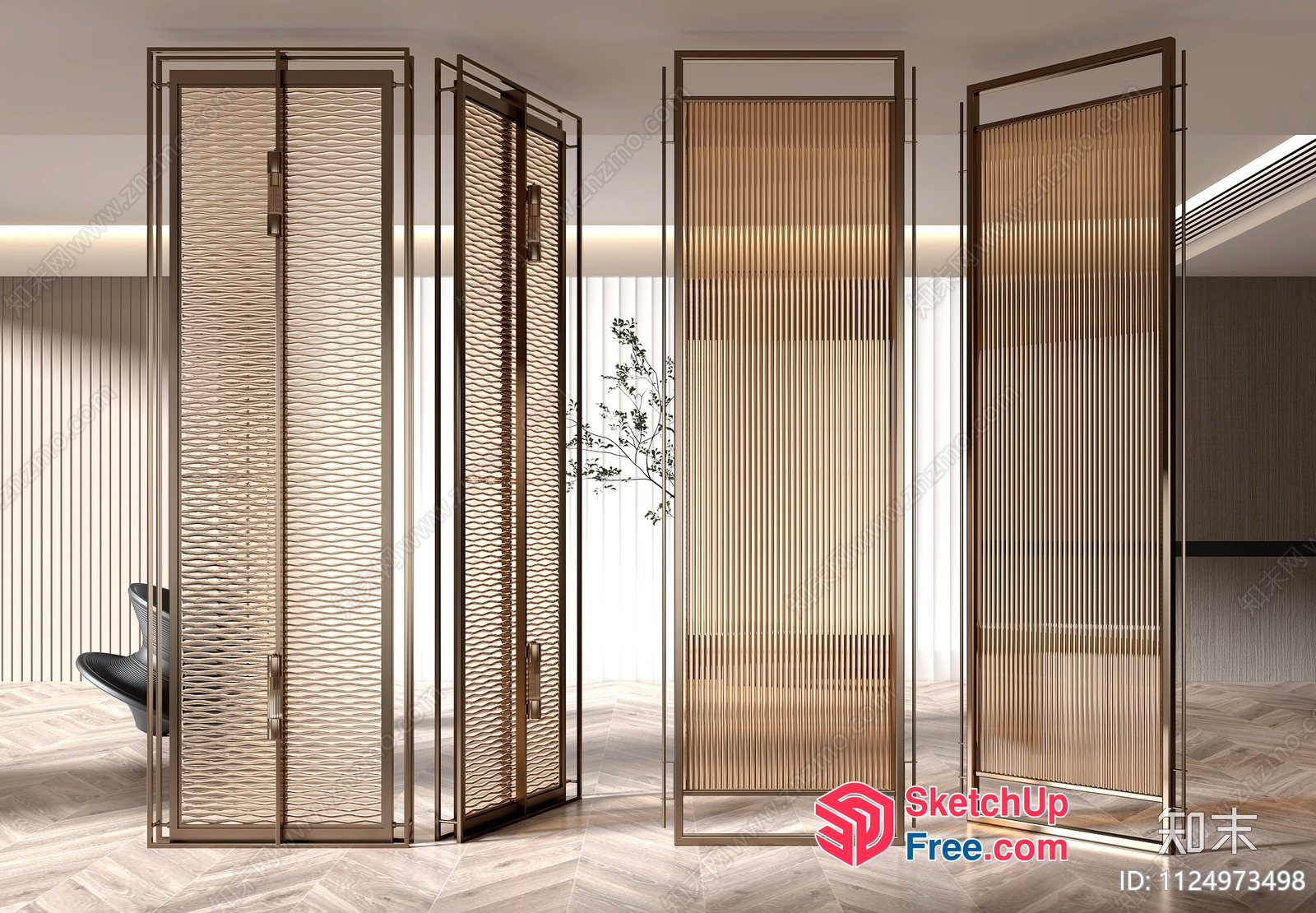 Partition Screen In Modern Office Interior 3D SketchUp File