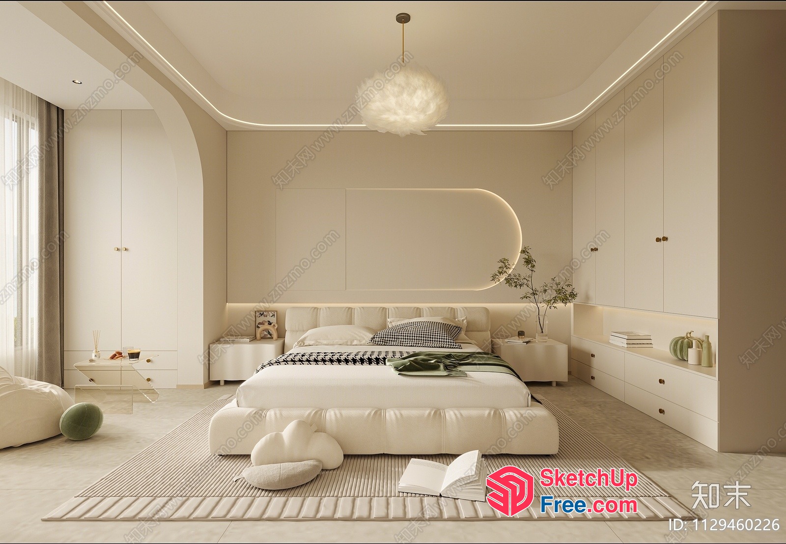 Elegant Minimalist Bedroom Design With Creamy Style 3D SketchUp File