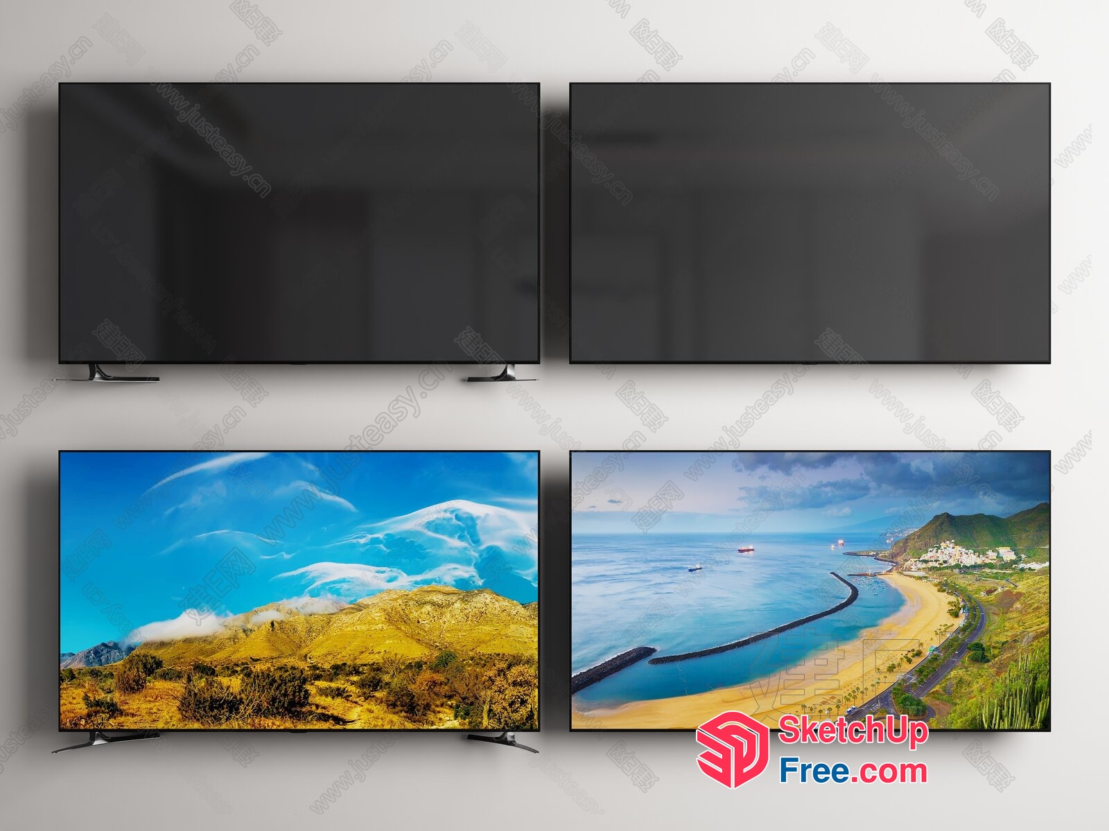 Four Large Flat-Screen Tvs 3D SketchUp File