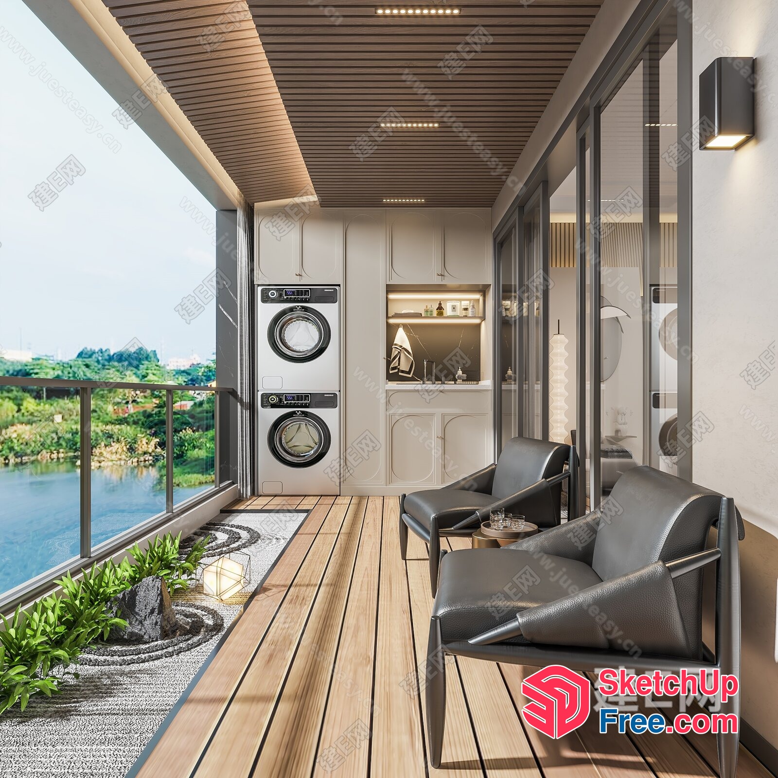 Modern Japanese Style Balcony With A View 3D SketchUp File