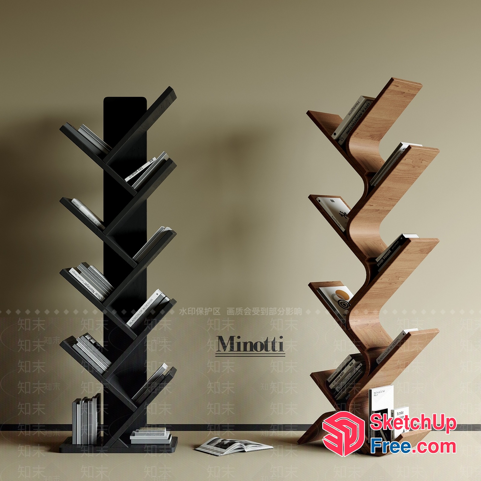 Minotti Bookcase With Unique Design And Curved Shelves 3D SketchUp File