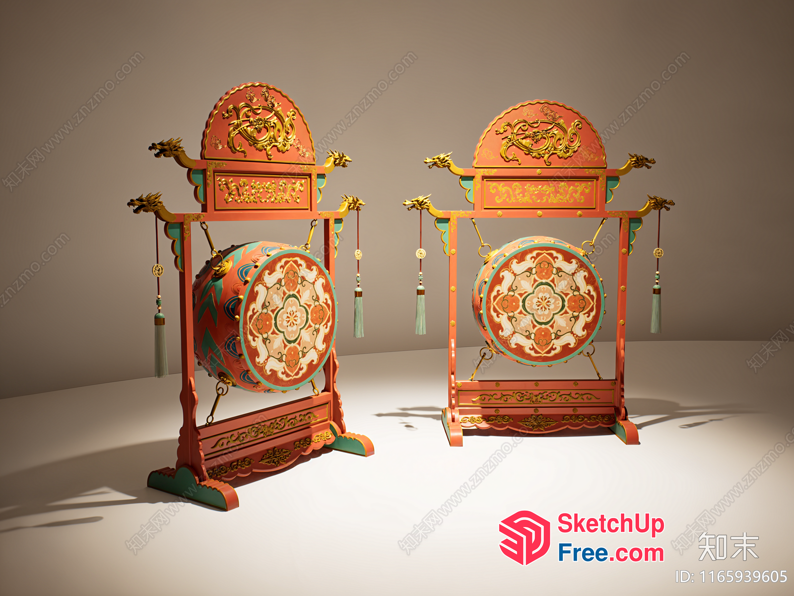Traditional Asian-Inspired Decorative Drum Sets 3D SketchUp File