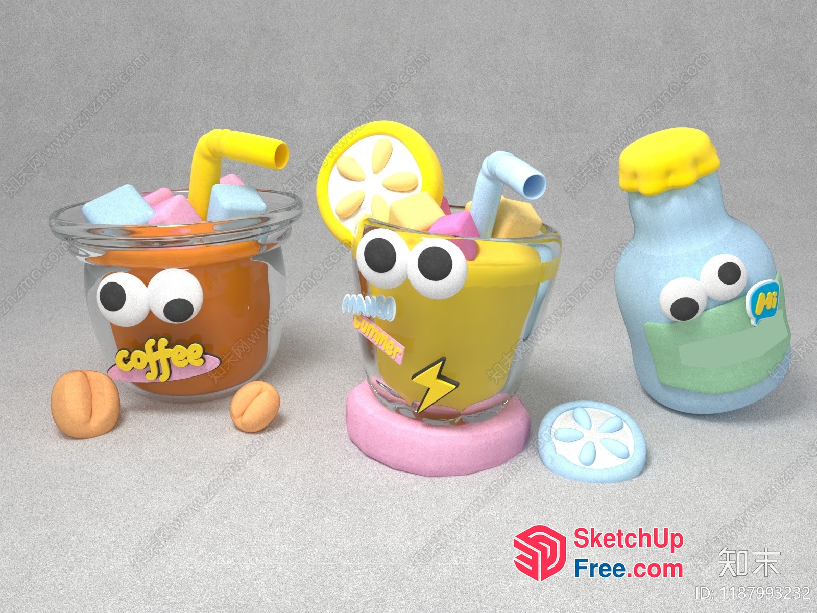 Adorable Cartoon Drinks 3D SketchUp File