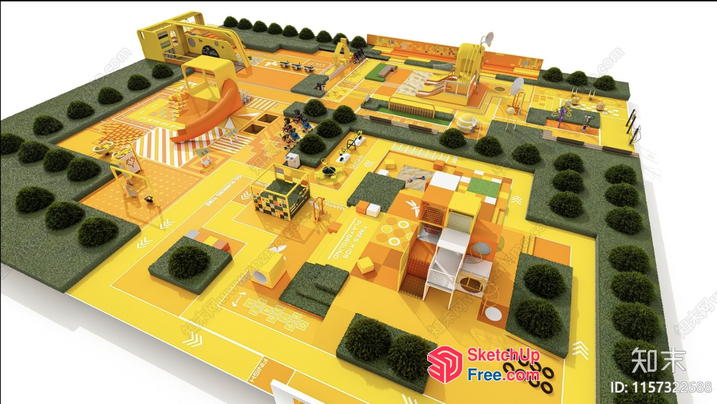 Vibrant Yellow And Orange Playground With Modern Furniture 3D SketchUp File