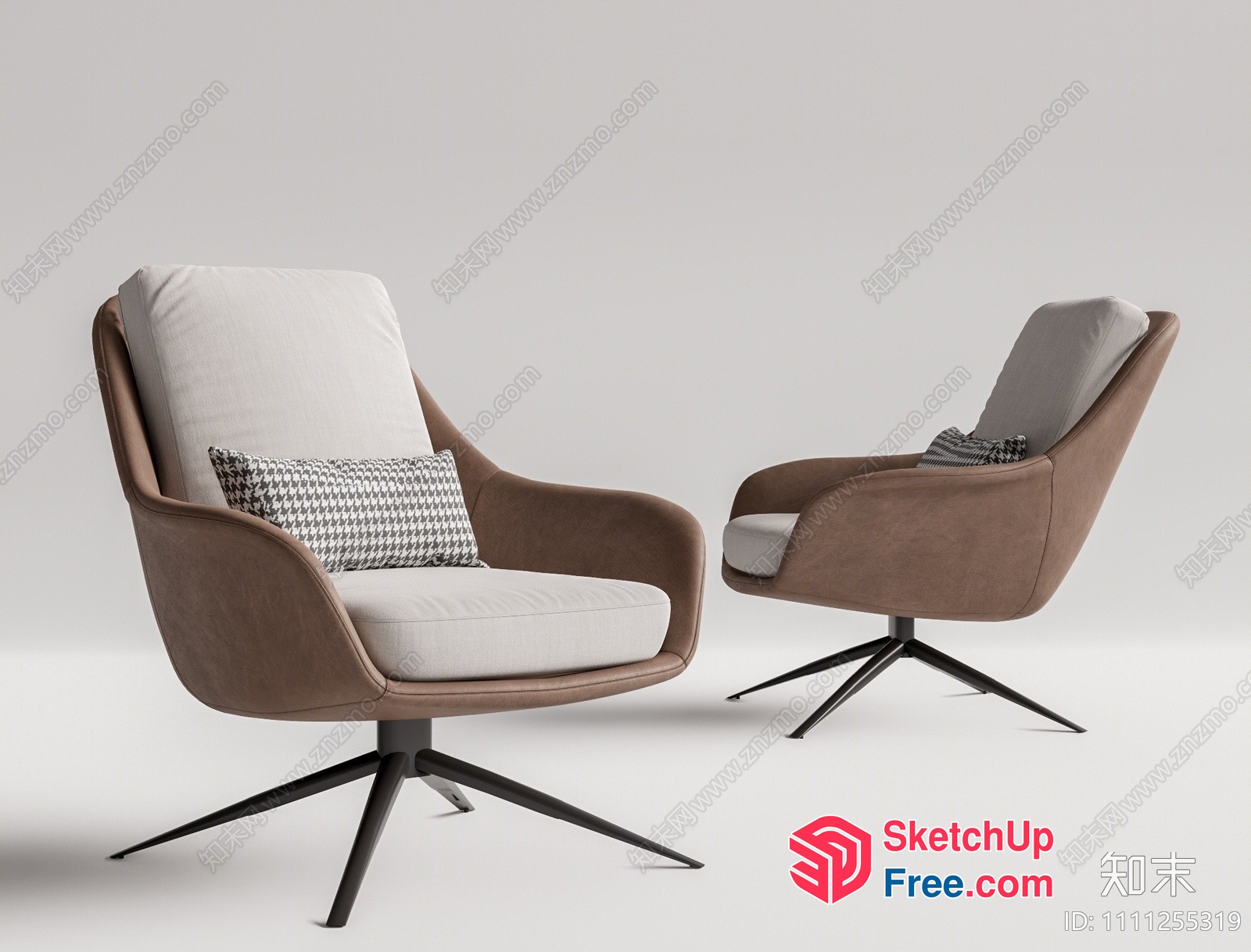 Two Chairs With Pillows On A Light Gray Background 3D SketchUp File