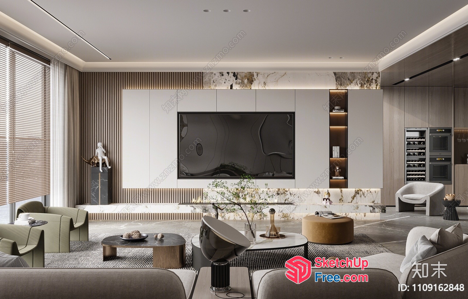 Modern Living Room With Elegant Furniture And Decor 3D SketchUp File