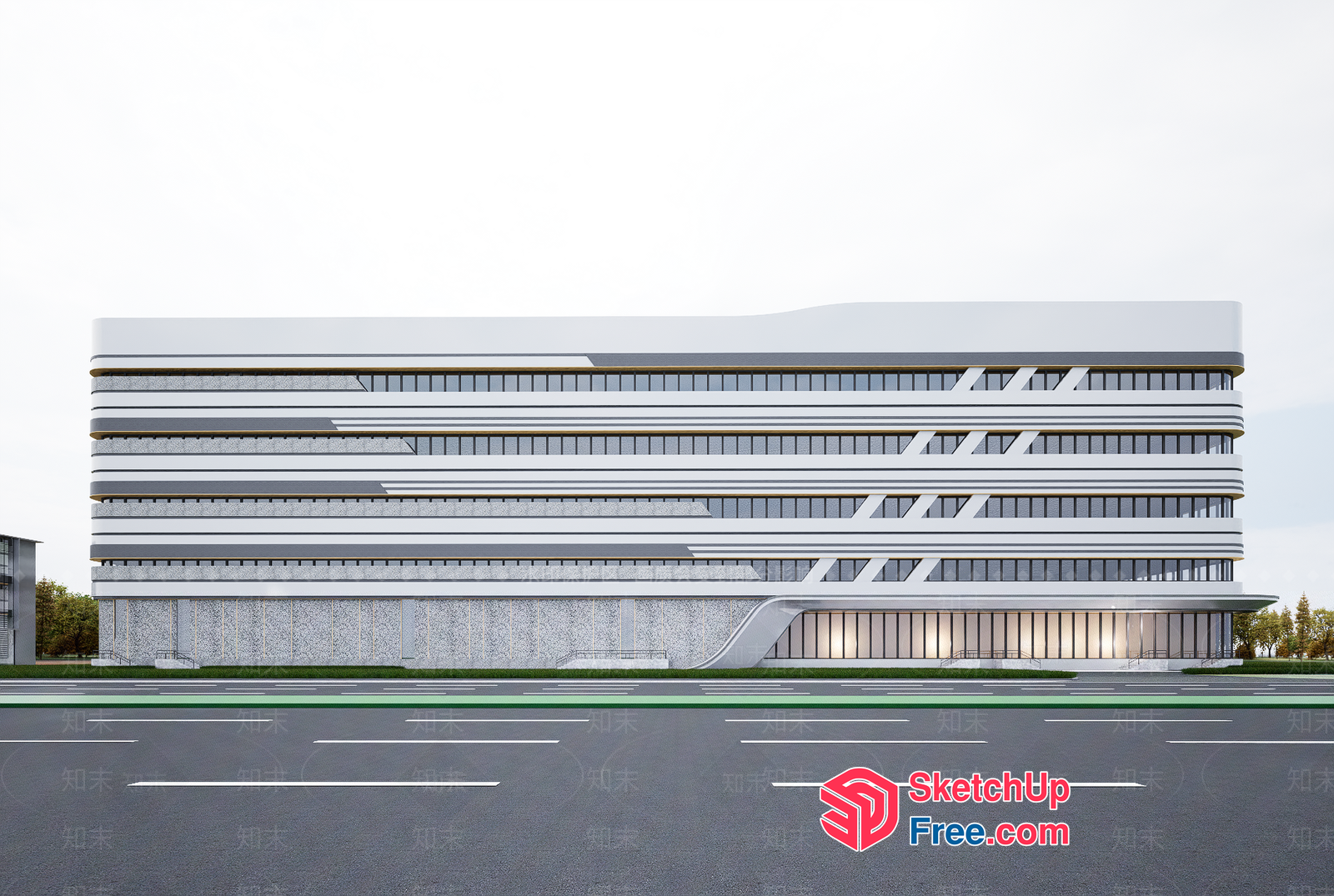 Modern Commercial Building With Sleek Glass Facade 3D SketchUp File