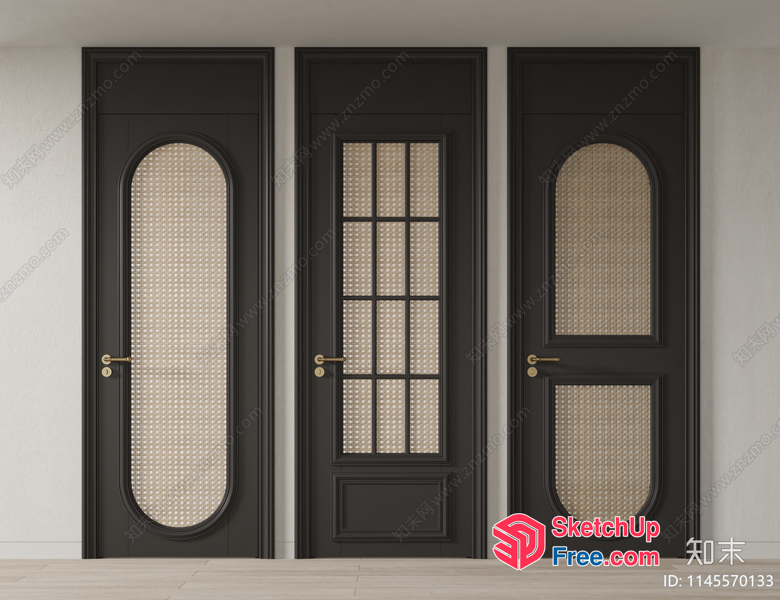 Three Elegant Doors With Glass Panels 3D SketchUp File