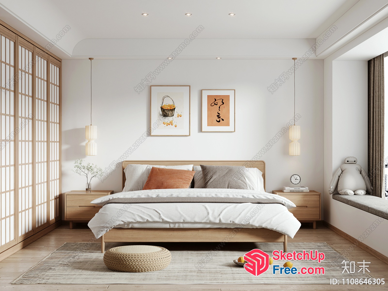 Japanese Style Minimalist Bedroom Interior 3D SketchUp File