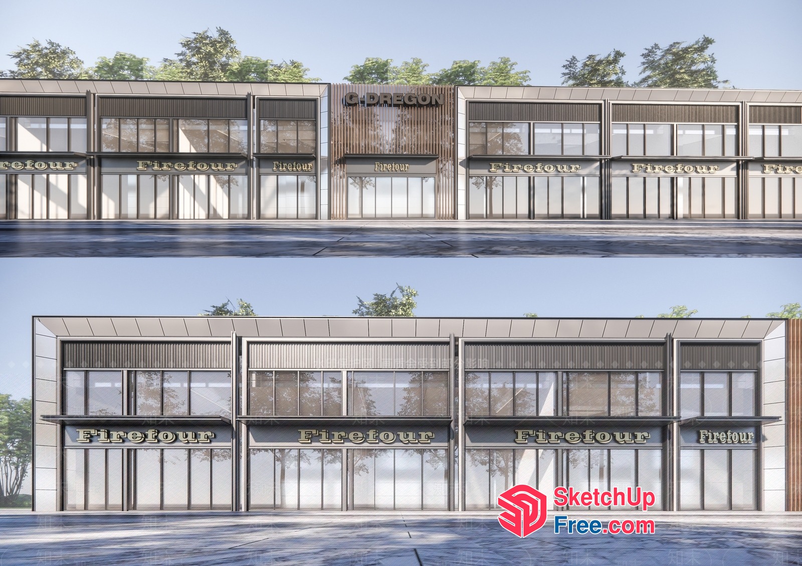 Modern Commercial Street Cladding With Firefour Signage 3D SketchUp File