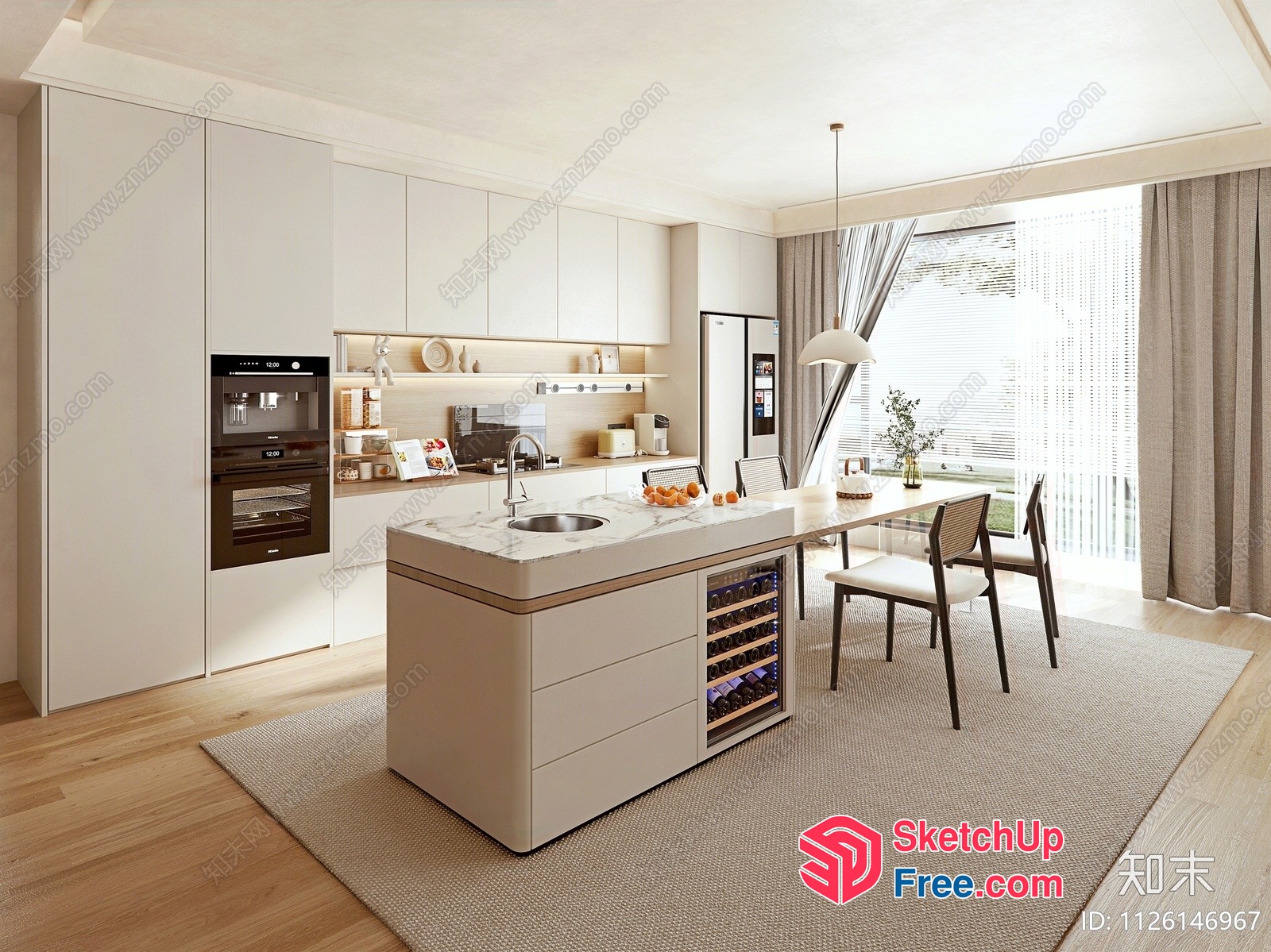 Modern Kitchen Island With Wine Fridge And Sink 3D SketchUp File