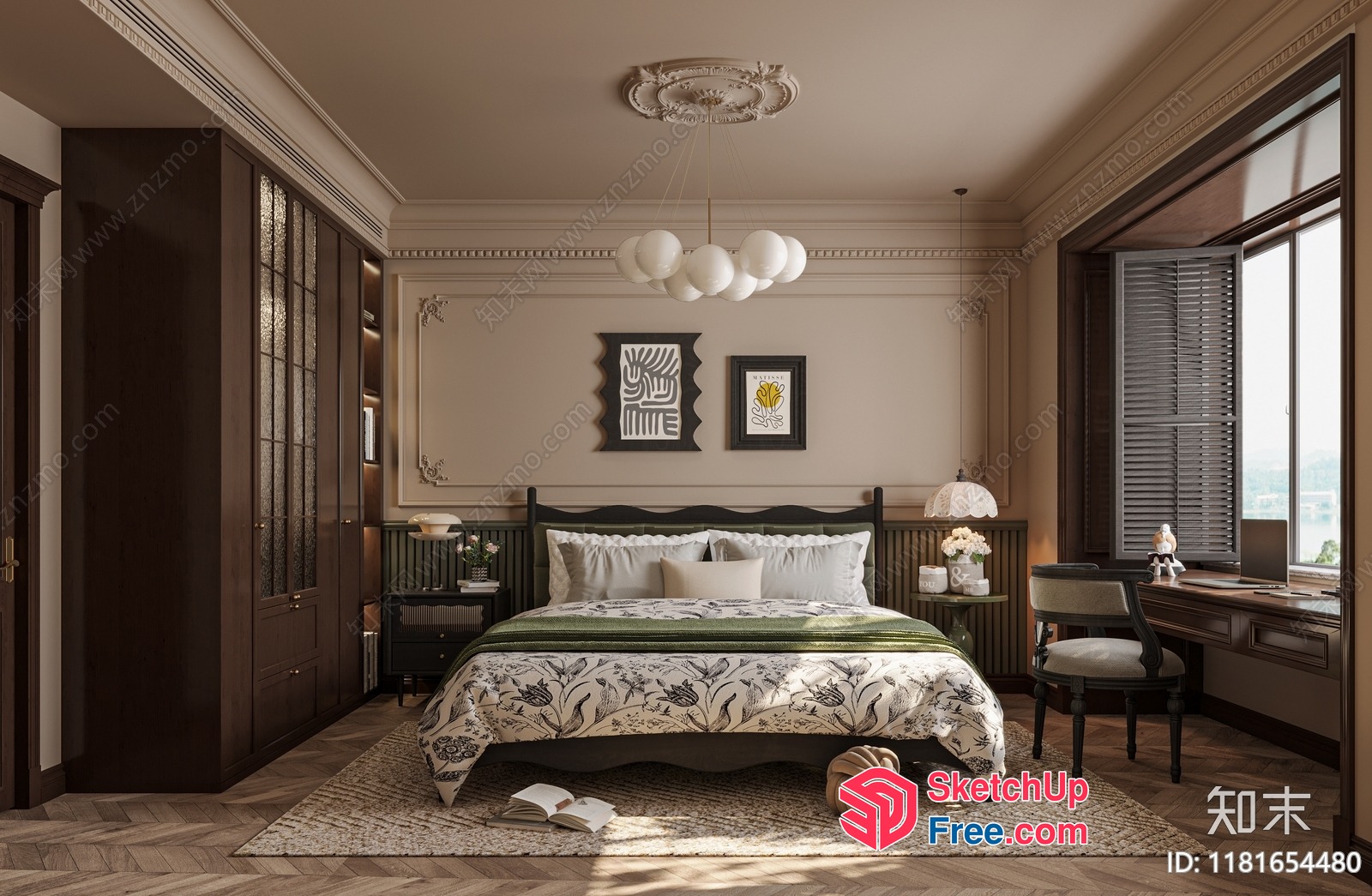 Classic Moulding And Pillars In A Traditional Bedroom 3D SketchUp File