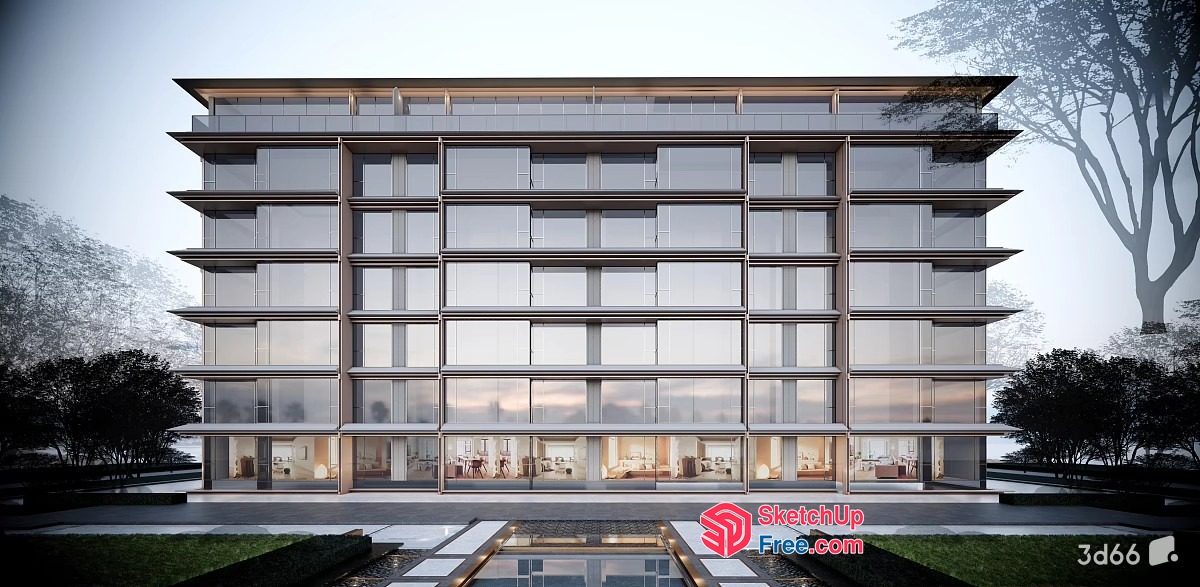 Modern Glass Building Exterior 3D SketchUp File