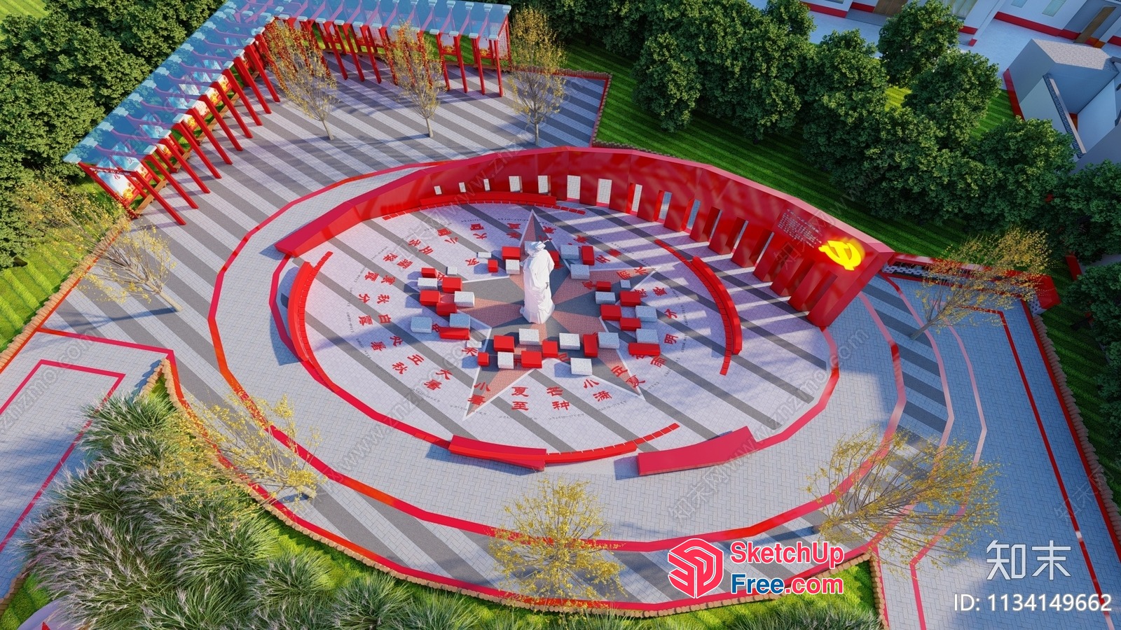 Red And White Star-Shaped Outdoor Seating Area 3D SketchUp File