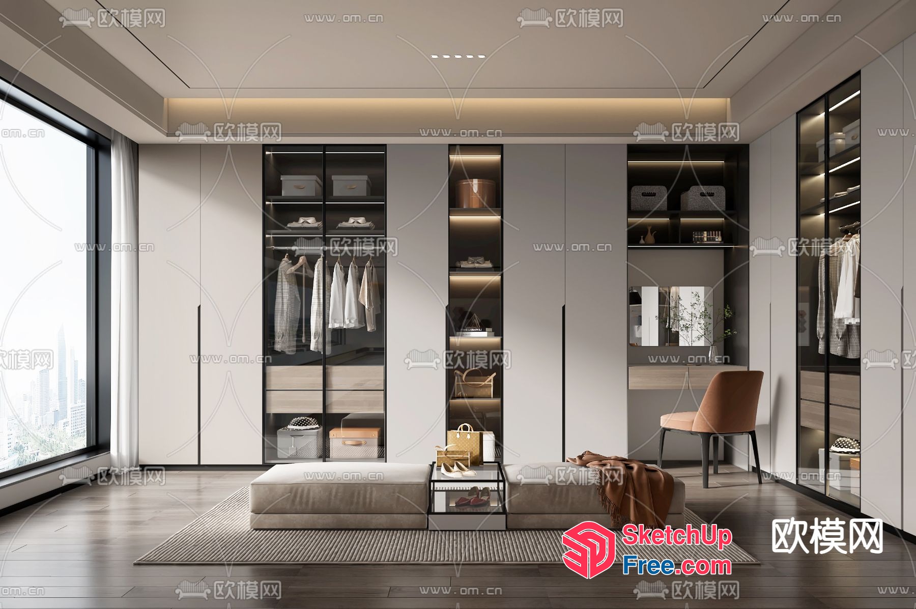 Modern Minimalist Living Room With Large Windows 3D SketchUp File