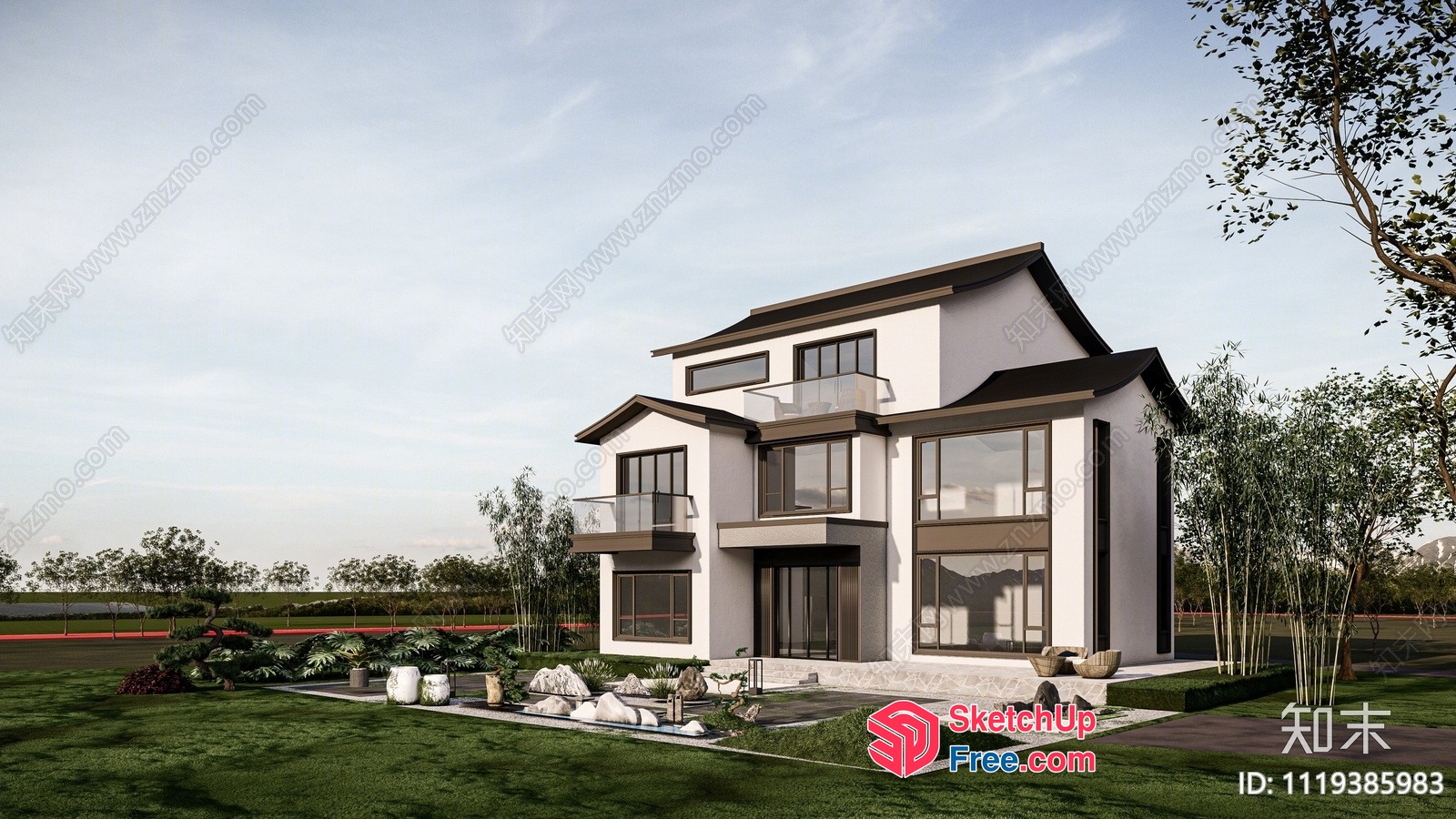 Modern Japanese-Inspired Villa With Clean Lines And Natural Elements 3D SketchUp File