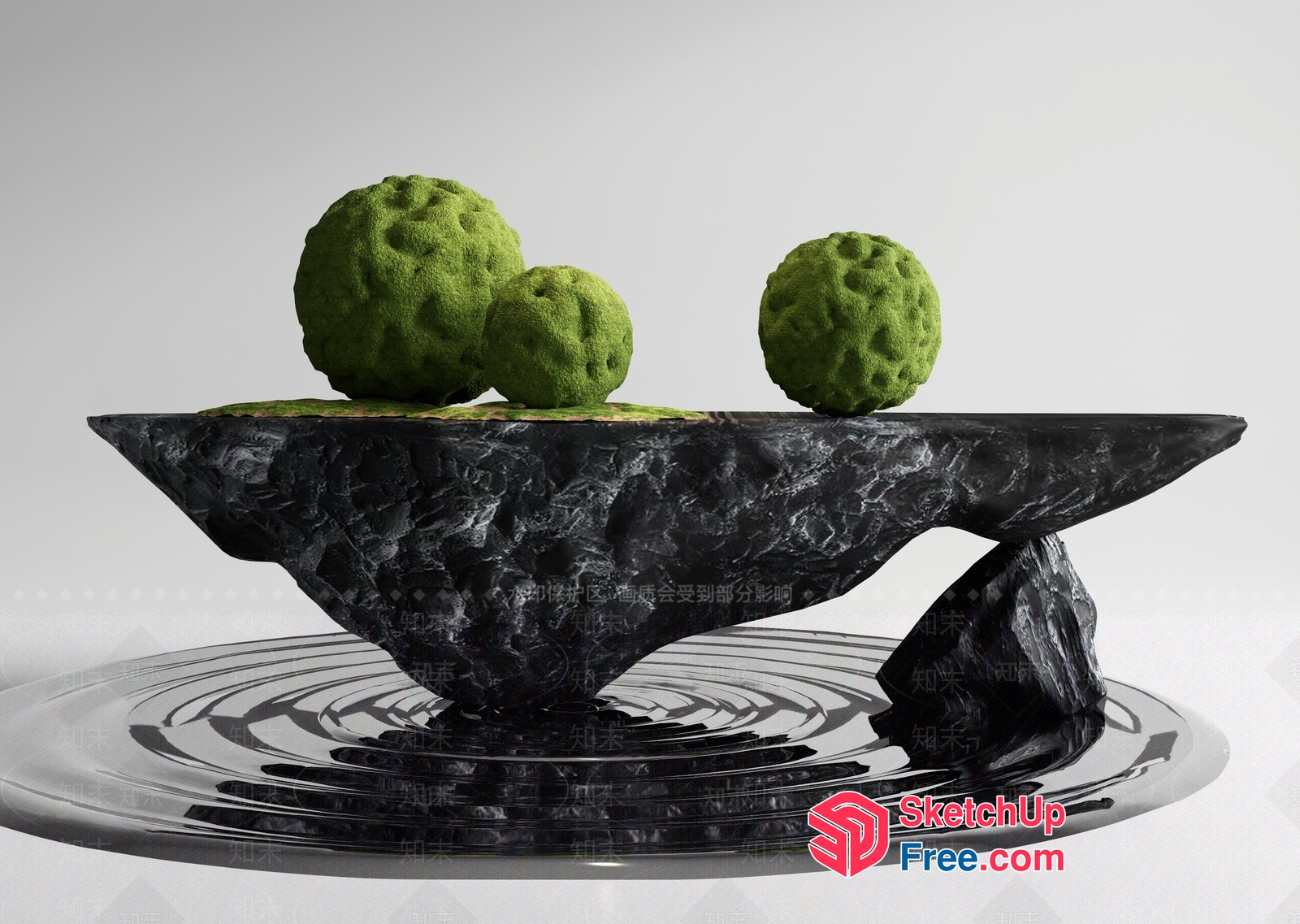 Black Marble Stone Bowl With Green Spheres 3D SketchUp File
