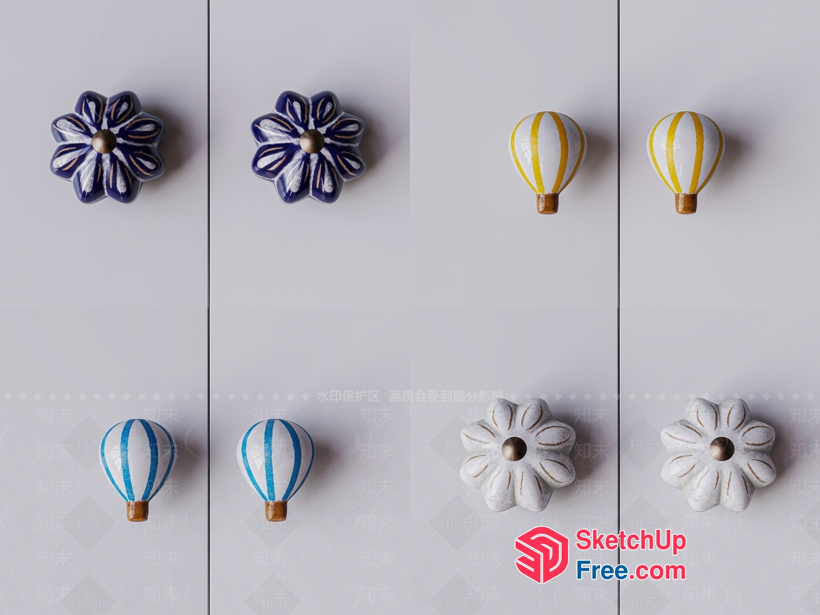 Colorful Hot Air Balloon Knobs For Cabinets 3D SketchUp File