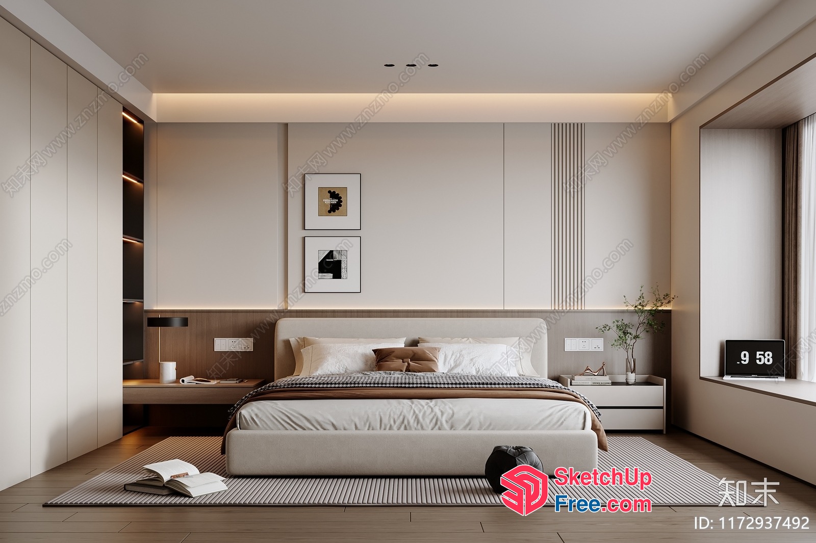 Modern Minimalist Bedroom With Neutral Color Scheme 3D SketchUp File