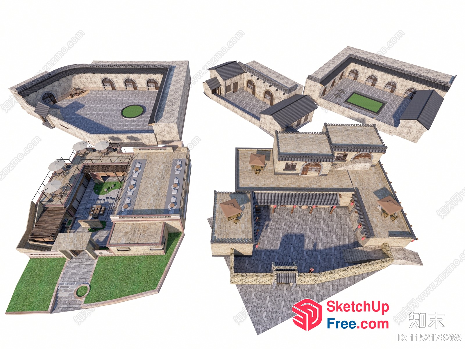 3D Model Of A Large Building With A Patio And Courtyard 3D SketchUp File