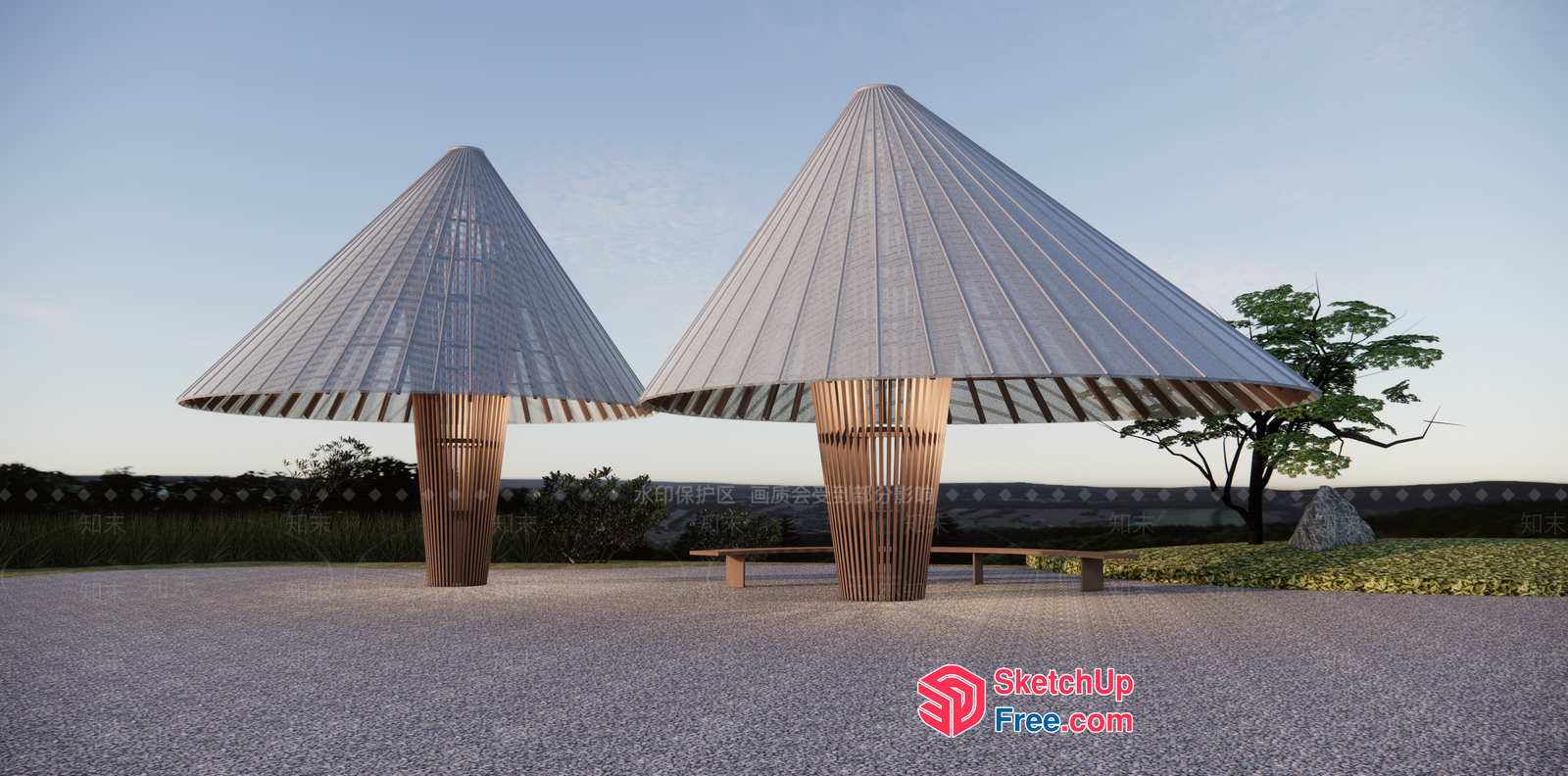 Modern Outdoor Pavilion With Unique Roof Design 3D SketchUp File