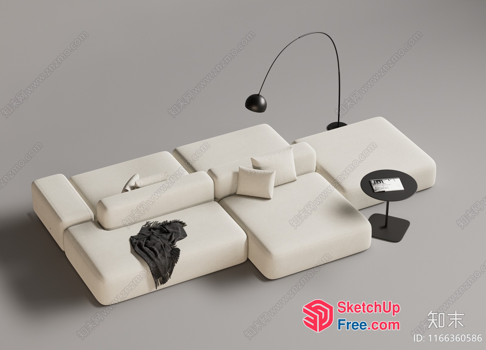 Minimalist White Couches With Pillows And Side Table 3D SketchUp File