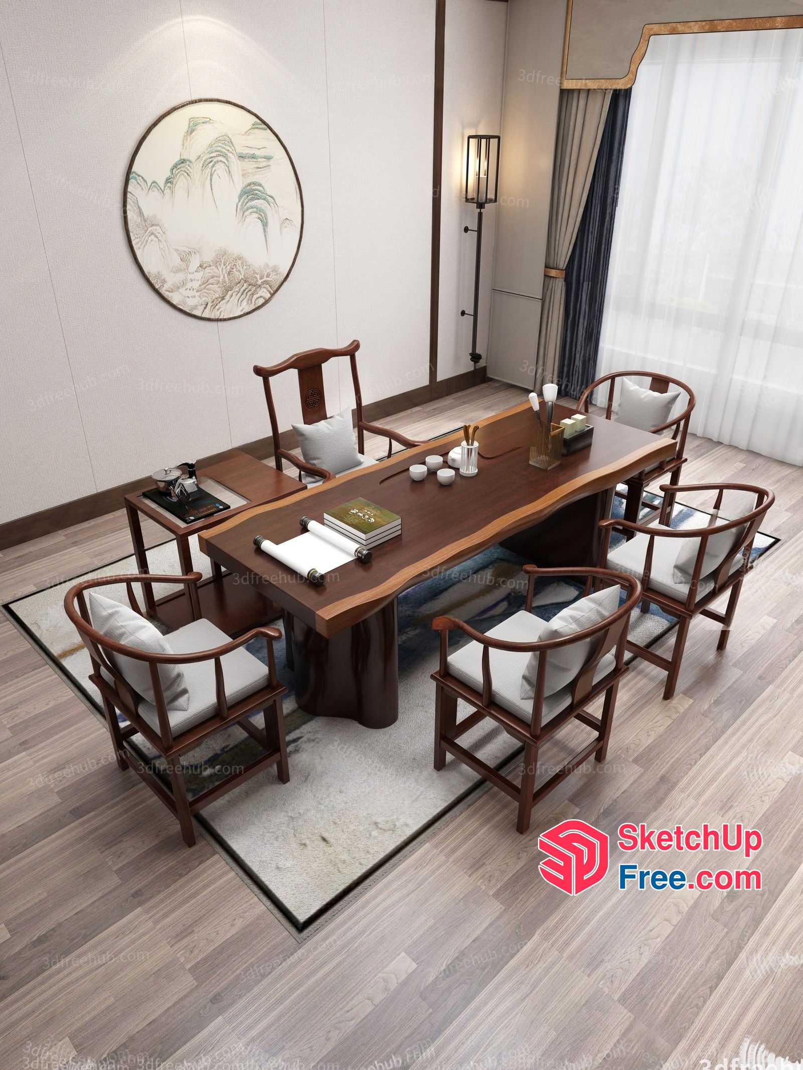 Elegant Asian-Inspired Living Room 3D SketchUp File