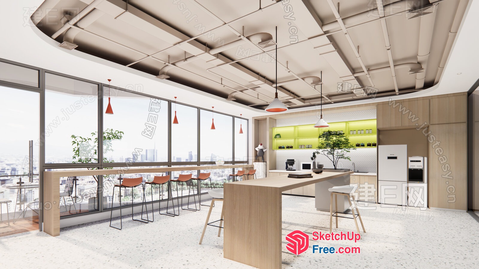Modern Office Space With City View 3D SketchUp File