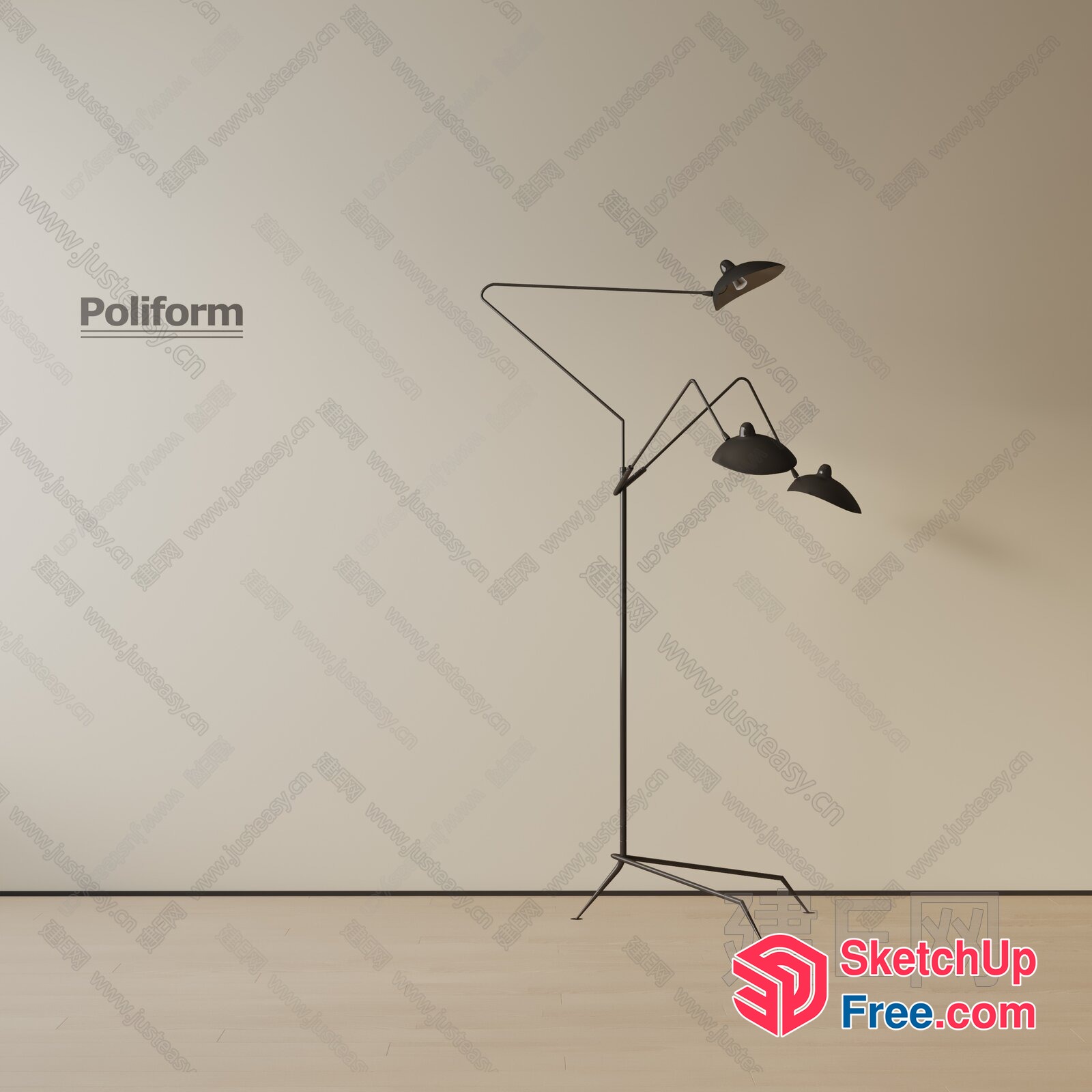 Sleek Modern Floor Lamp With Adjustable Arms 3D SketchUp File