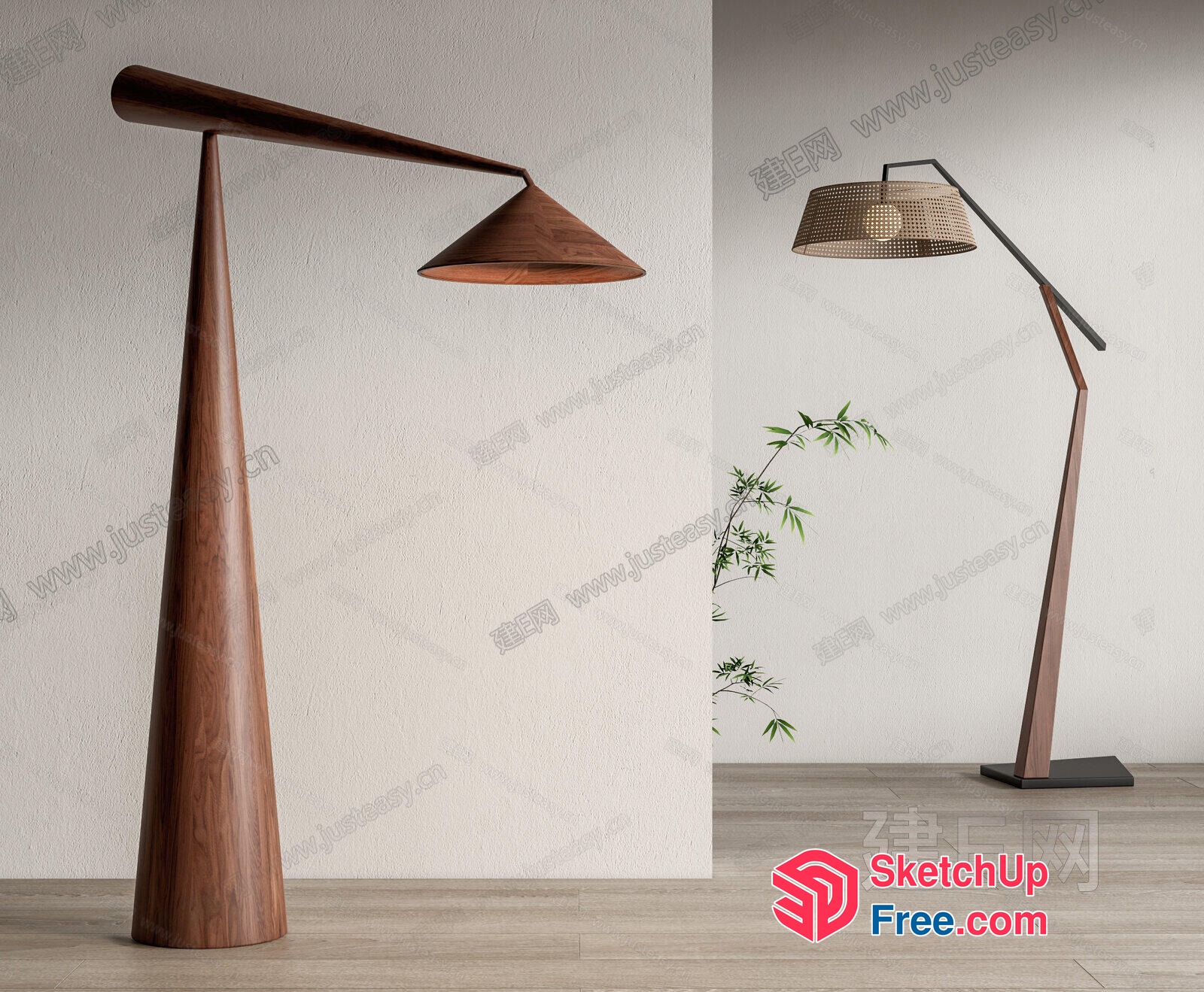 Elegant Wooden Floor Lamp With Unique Shade Design 3D SketchUp File