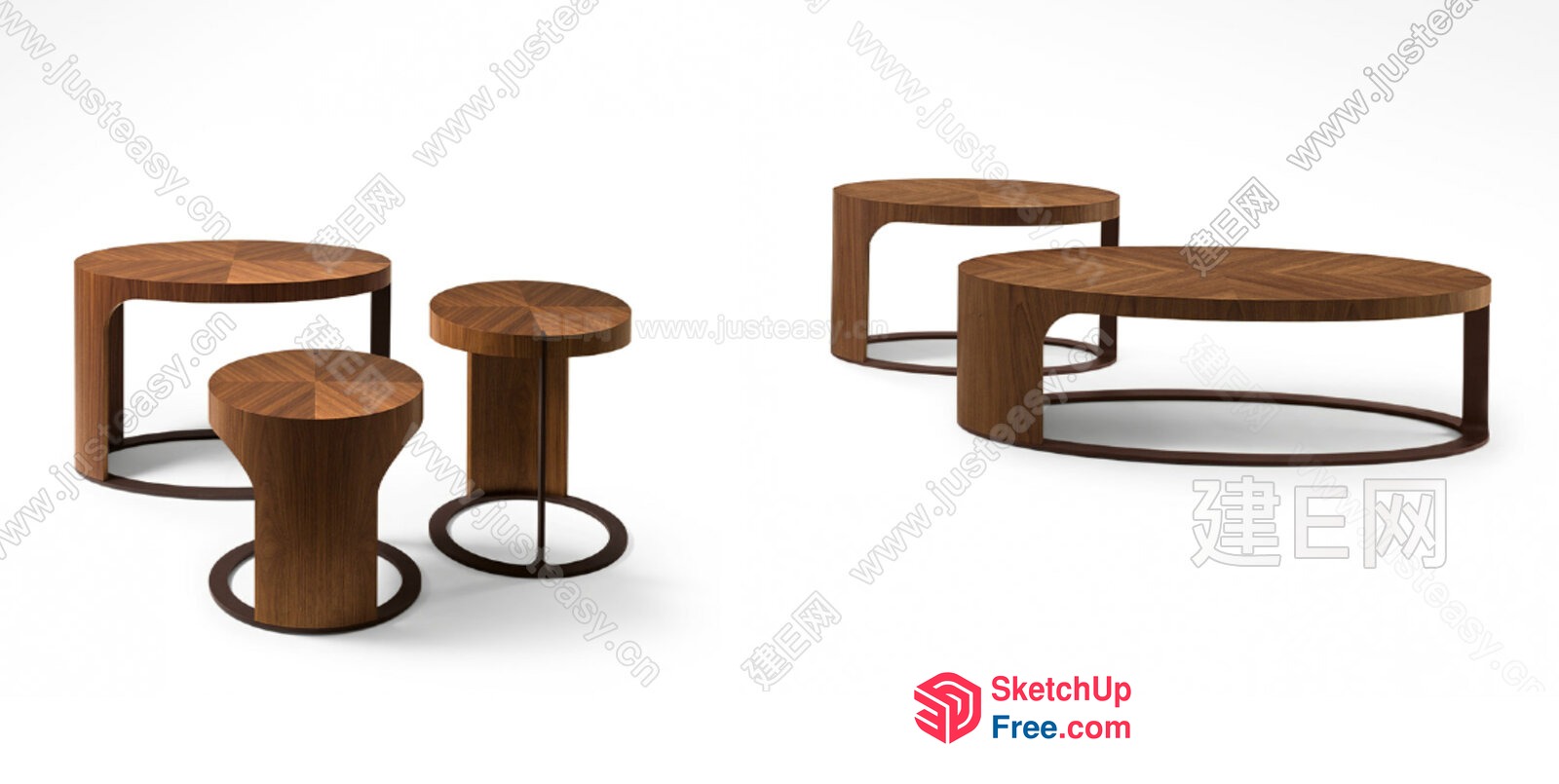 Modern Wooden Coffee Table And Stool Set 3D SketchUp File