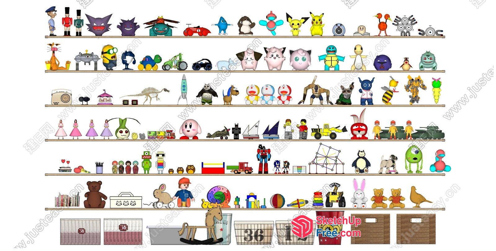 Colorful Cartoon Characters On Shelves 3D SketchUp File