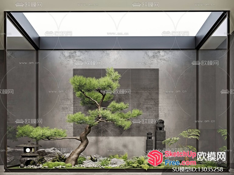 Serene Japanese-Style Interior With Lush Greenery And Natural Elements 3D SketchUp File