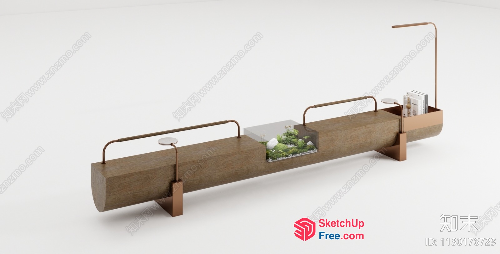 Modern Minimalist Japanese Style Wood And Metal Decorative Shelf 3D SketchUp File