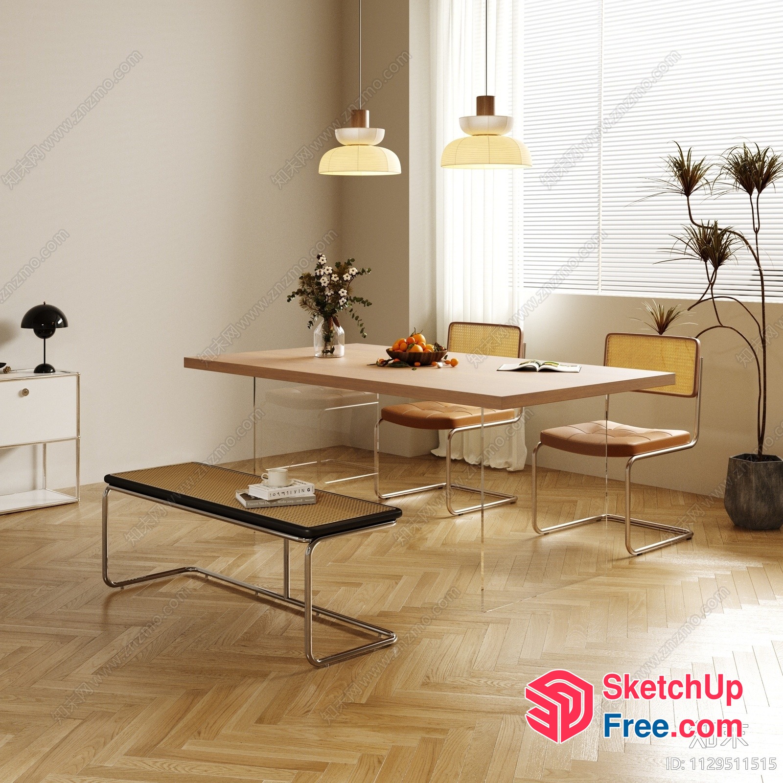 Elegant Dining Room With Creamy Style Furniture 3D SketchUp File
