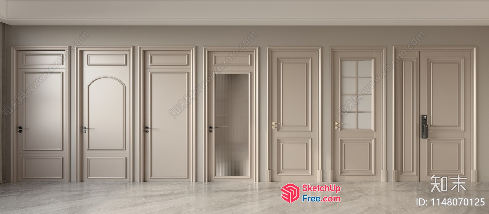 Elegant Interior Doors In A Lineup 3D SketchUp File