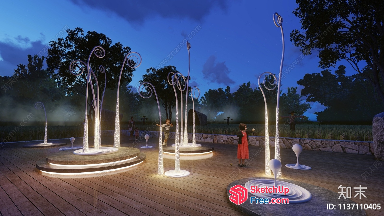 Illuminated Outdoor Seating Area With Unique Light Installations 3D SketchUp File