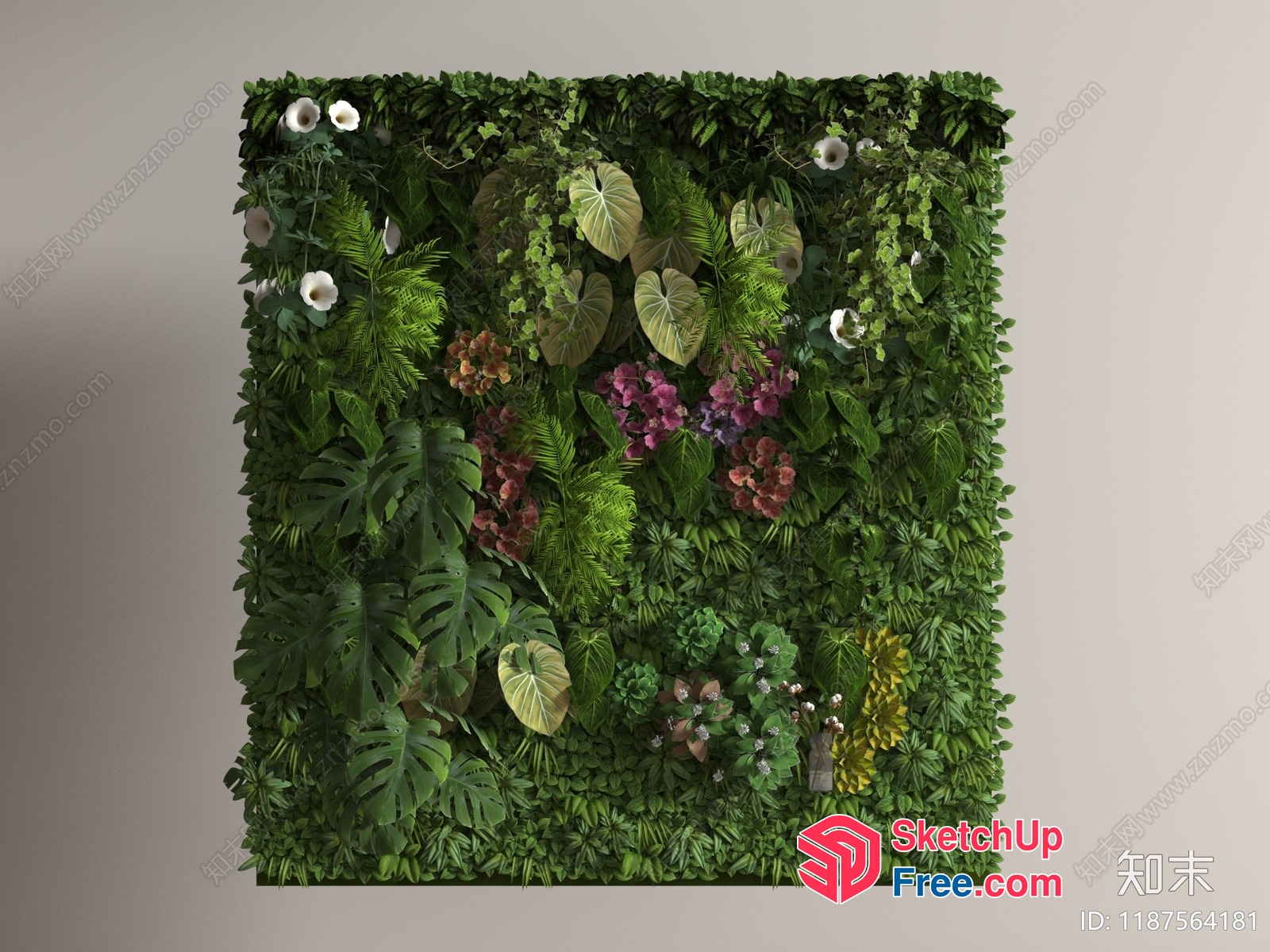 Exquisite Green Wall With Vibrant Flowers And Plants 3D SketchUp File