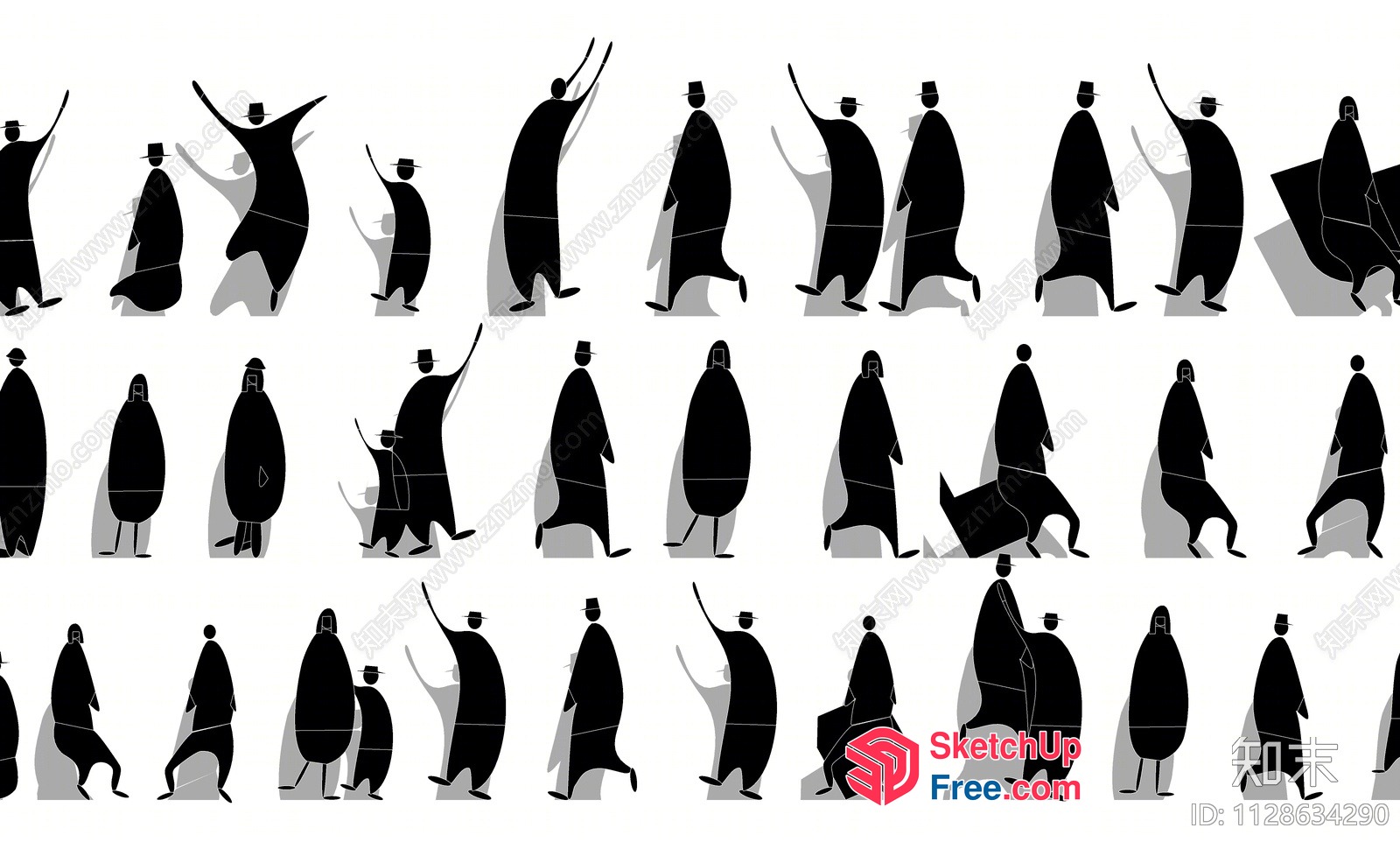 Elegant Silhouettes Of People Walking In A Line 3D SketchUp File