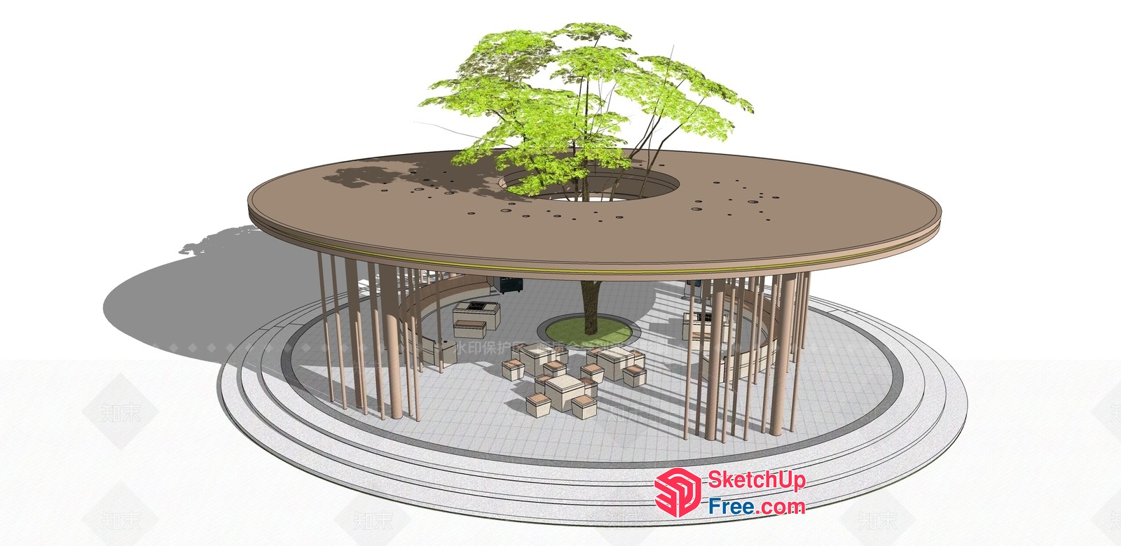 Modern Circular Building With Tree In Center 3D SketchUp File