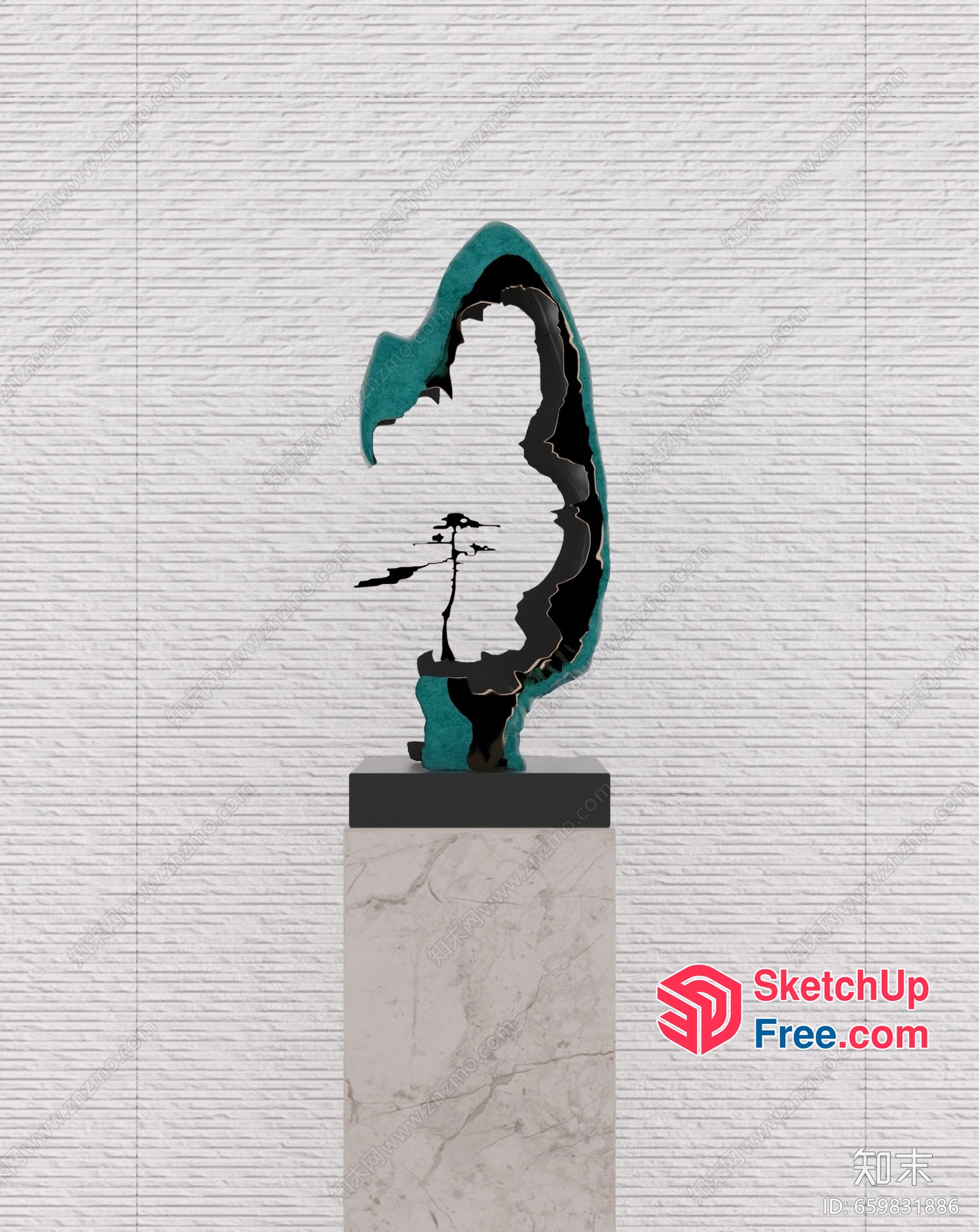 Modern Art Sculpture With Marble Base 3D SketchUp File