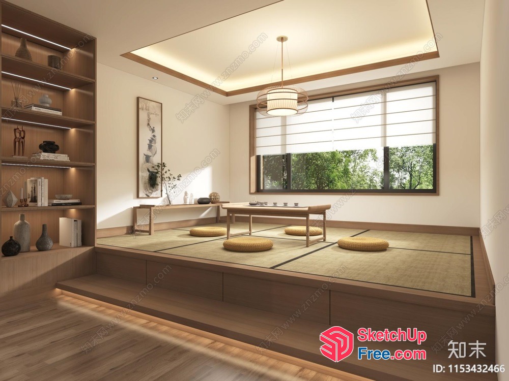 Japanese Style Living Room With Traditional Decor And Natural Light 3D SketchUp File