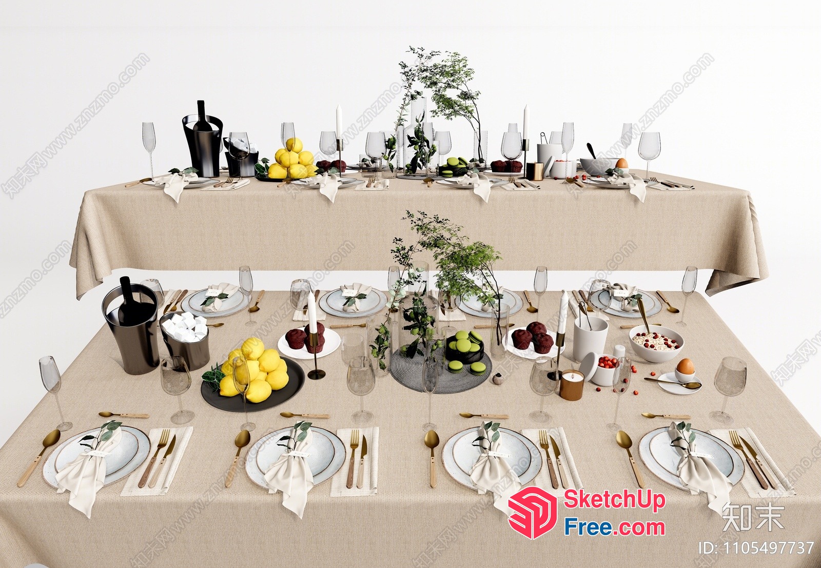 Luxurious Dining Table Setting With Elegant Tableware 3D SketchUp File
