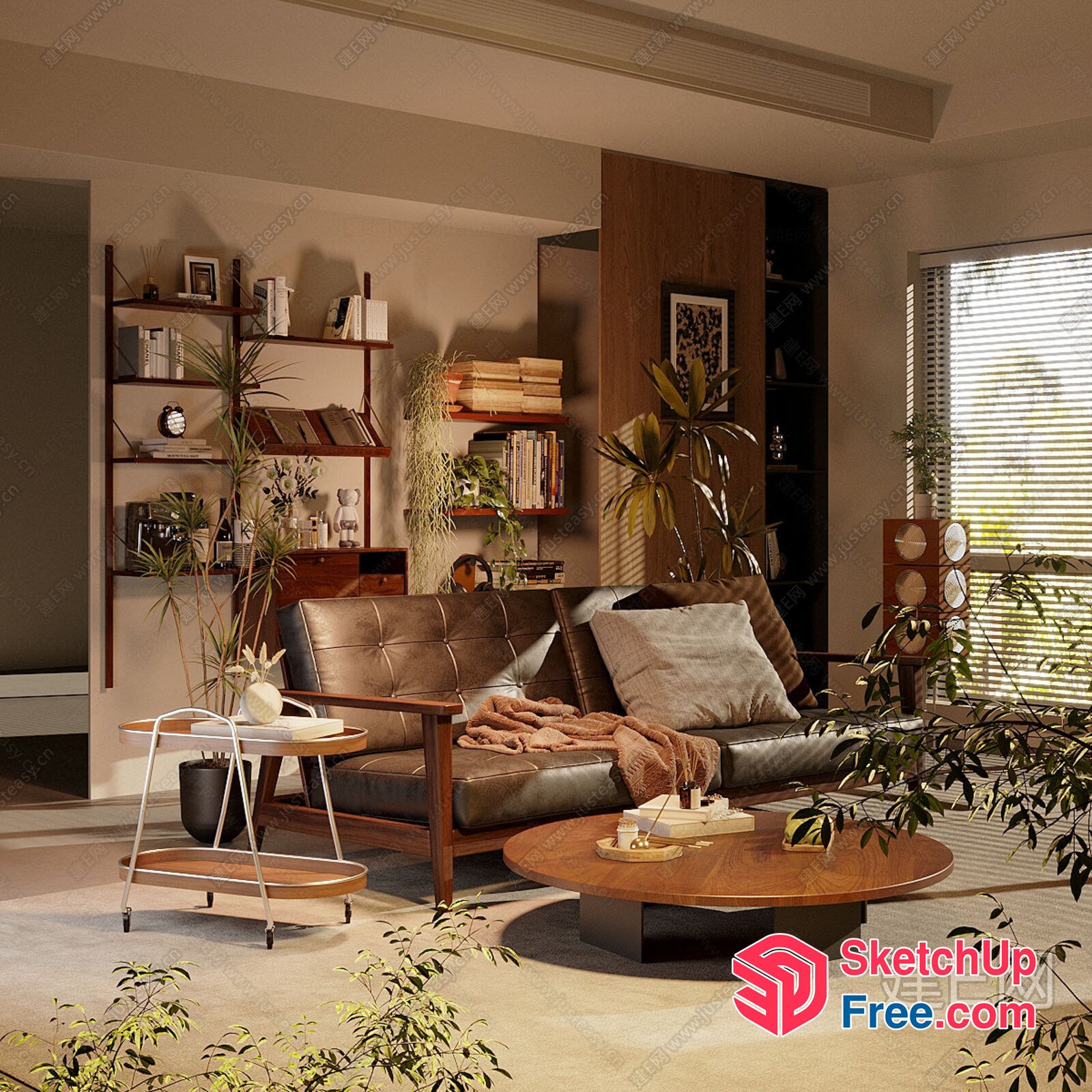 Elegant Living Room With Modern Furniture And Natural Elements 3D SketchUp File