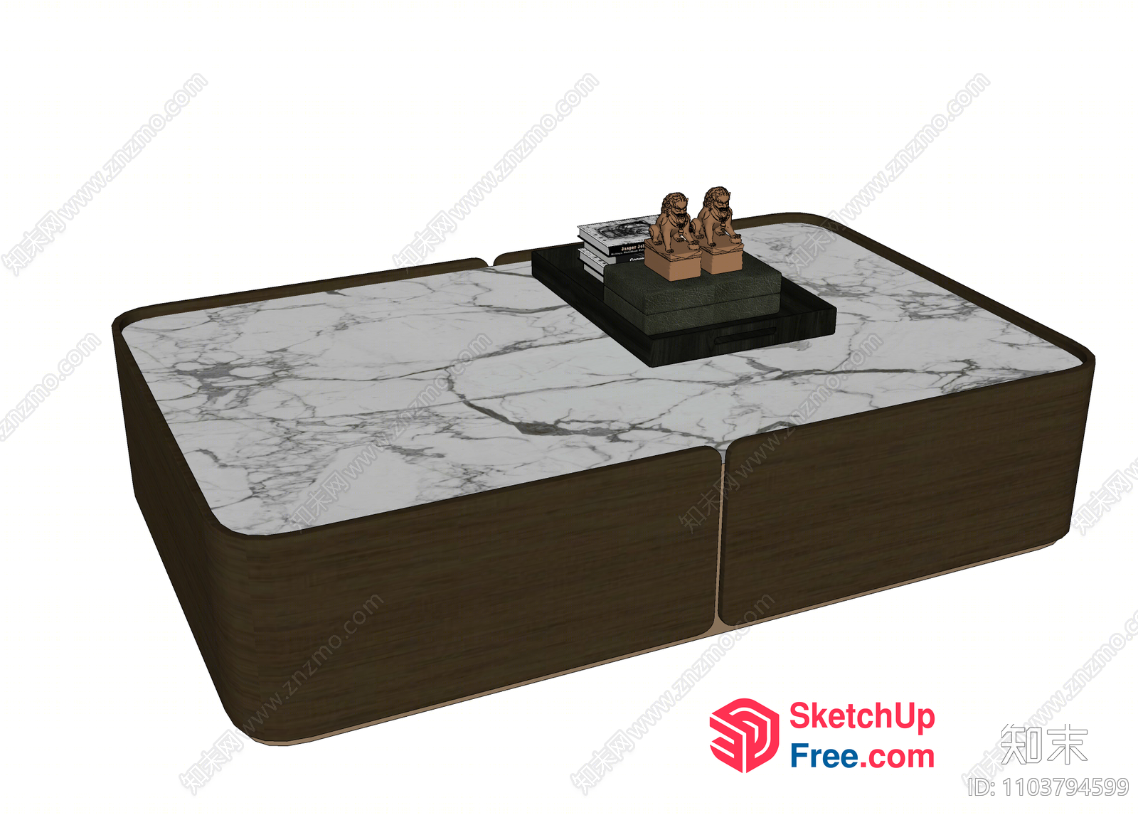 Marble-Top Coffee Table With Asian Decor 3D SketchUp File