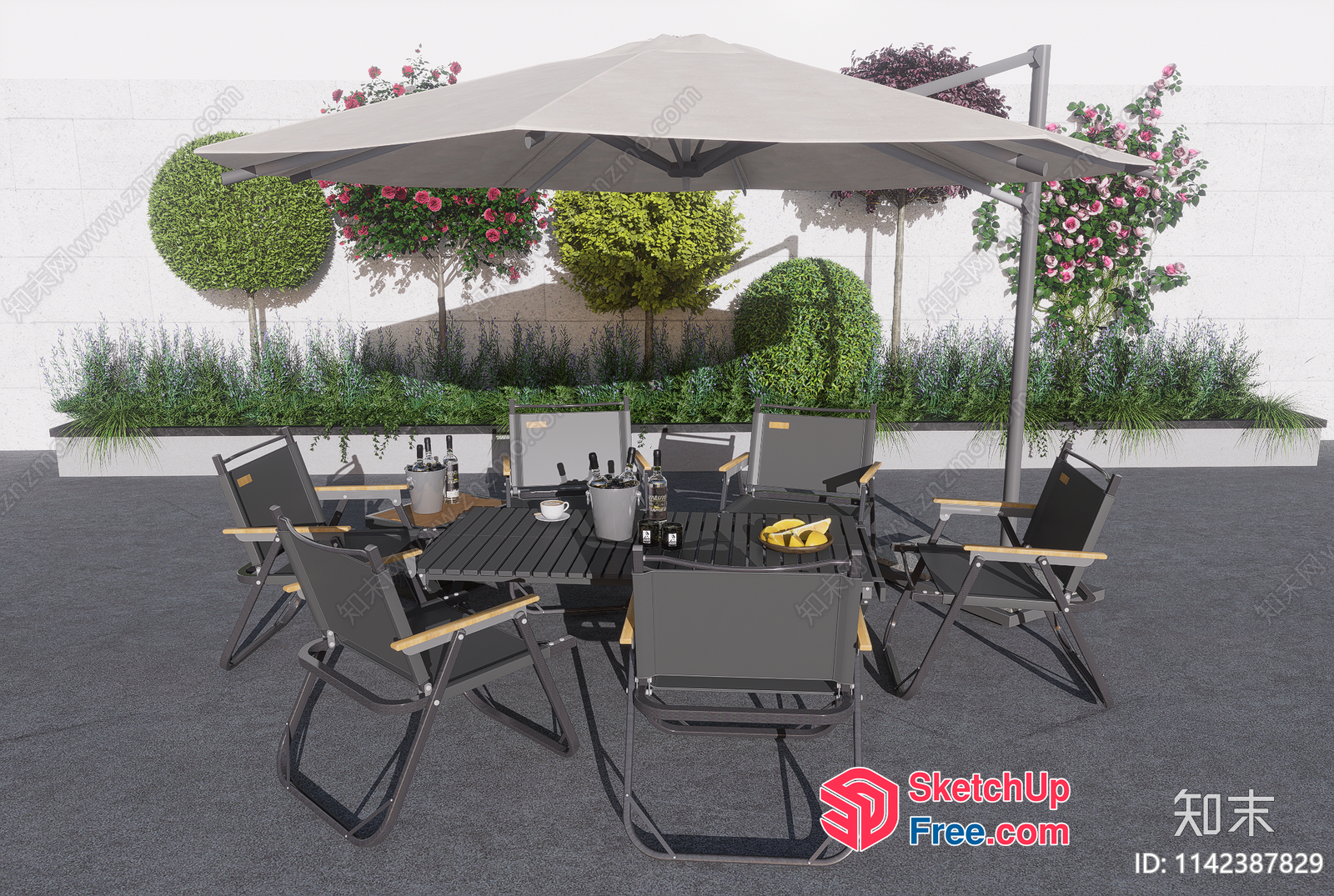Outdoor Patio Furniture With Table And Umbrella 3D SketchUp File