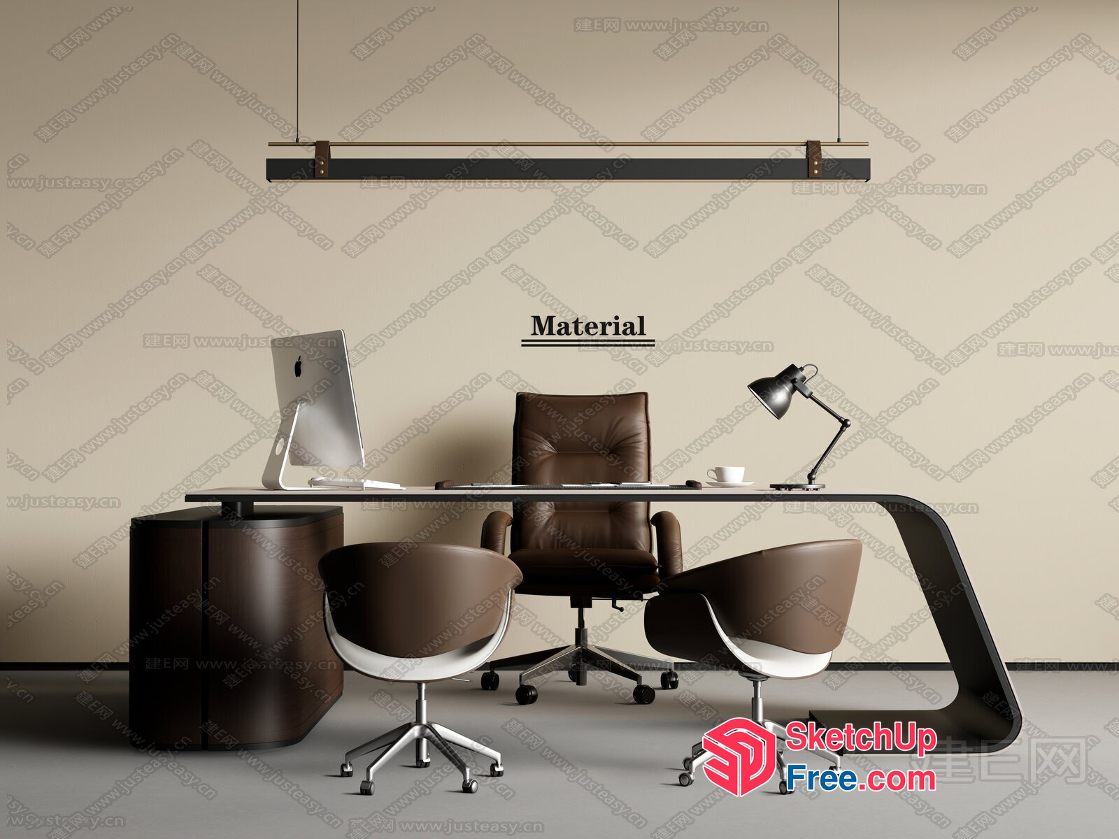 Modern Office Space With Brown And Beige Decor 3D SketchUp File