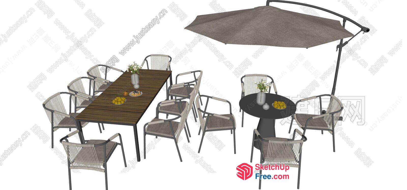 Outdoor Dining Furniture Set With Umbrella 3D SketchUp File